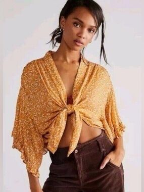 Free People Calisto Bed Jacket in yellow/ orange combo only size small